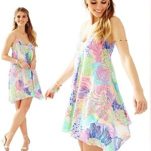 Lilly Pulitzer Clara Multi Roar Of the Seas Asymmetric Hem Slip Dress